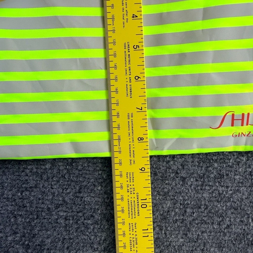 Shiseido Ginza Tokyo Cosmetic Bag Womens‎ Lime Green Gray Horizontal Stripes
